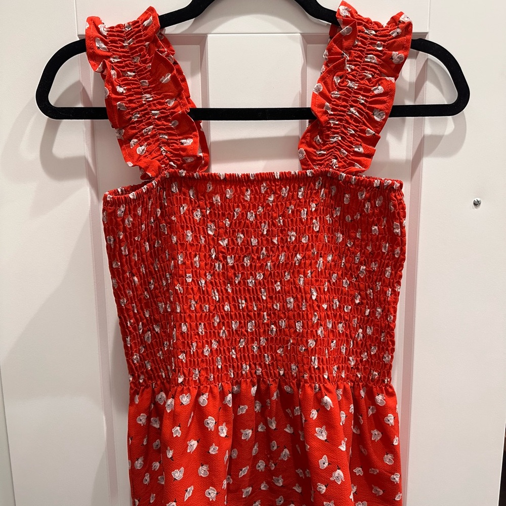 Red Smocked Shirt with Ruffled Straps